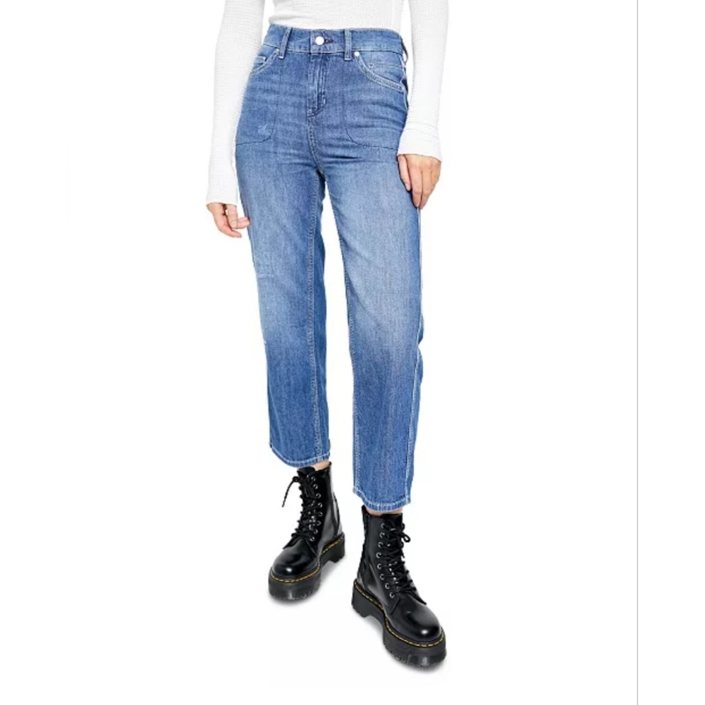 Free People Size M Chloe Baby Barrel Jeans Cropped Ankle Flaw‎